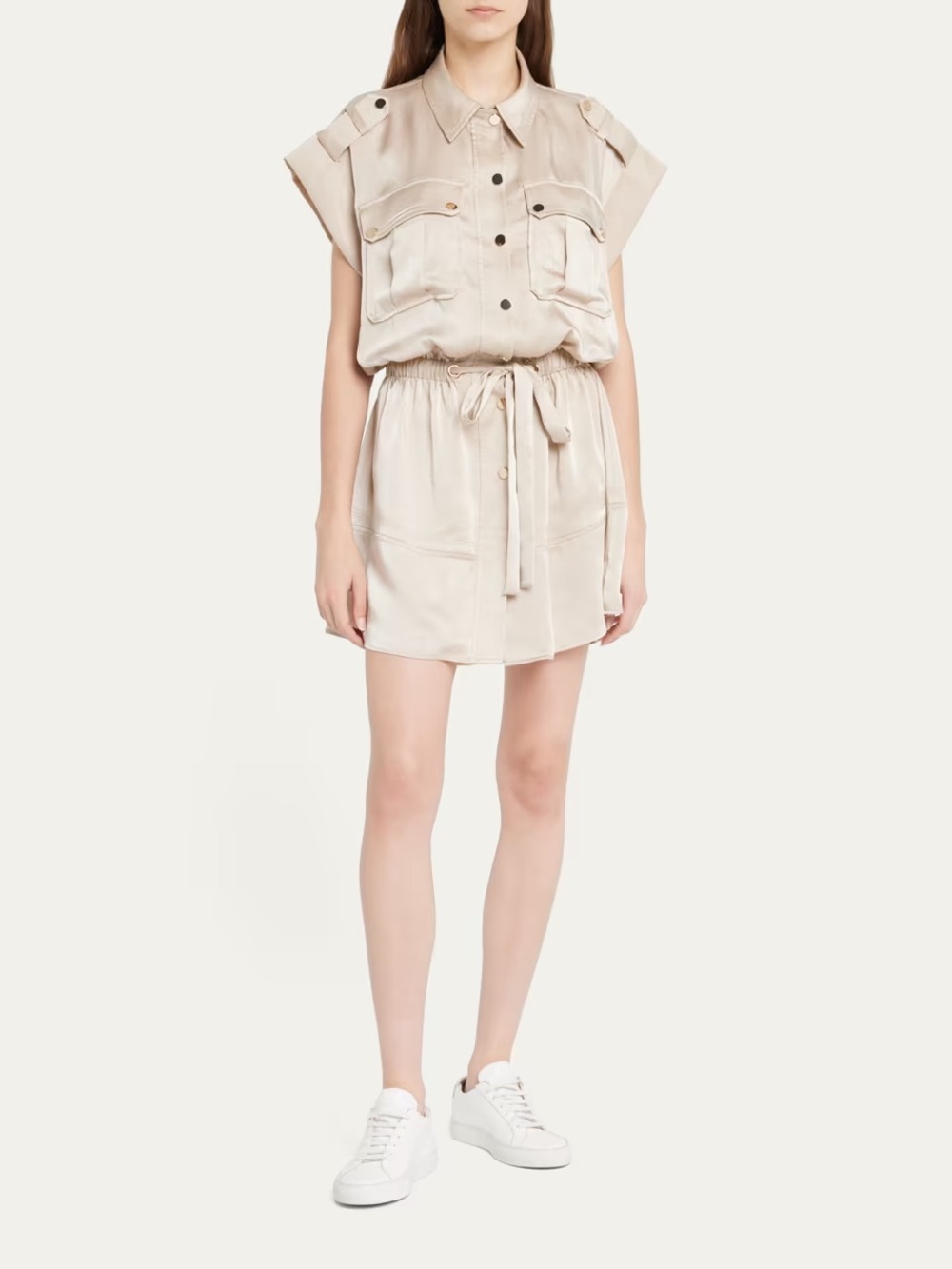 $445 RAMY BROOK Vlada Satin Button-Front Mini Dress Medium
